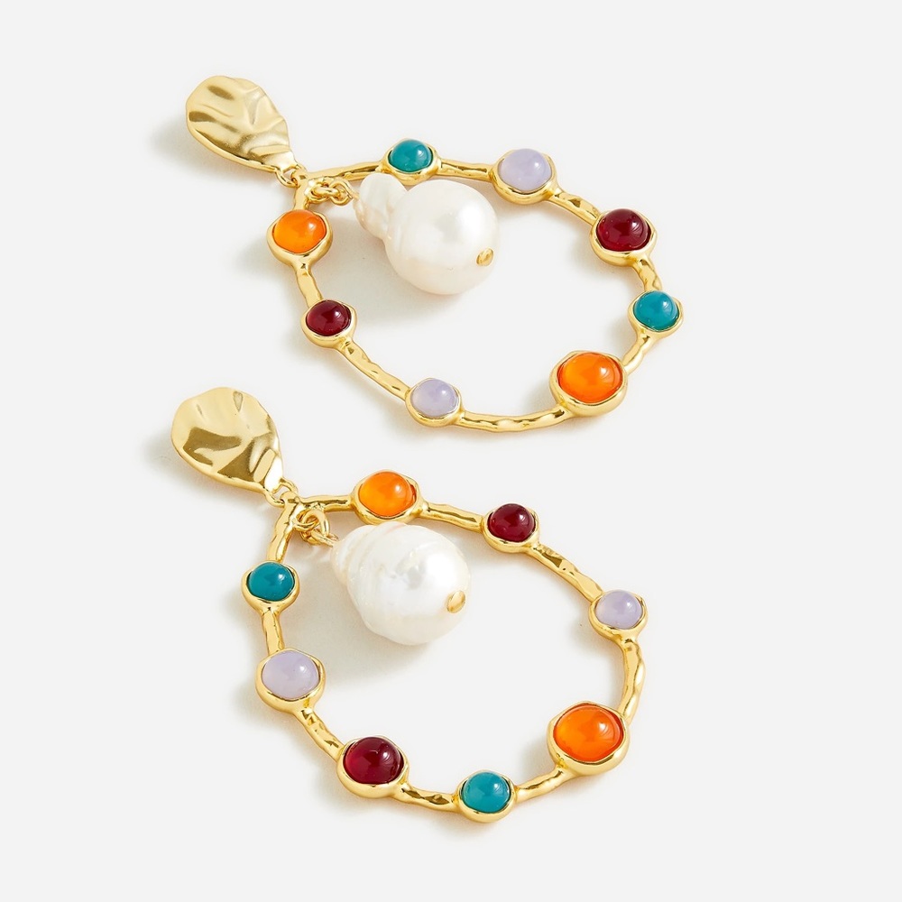 JCrew Semi-precious Stone Multicolor Statement Gold Teardrop Earrings - Picture 4 of 5